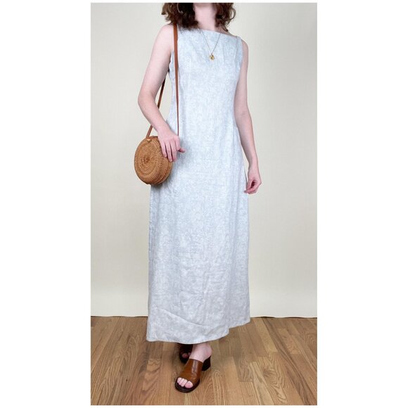 Vintage 100% Linen Gap Maxi Dress Floral Summer Sun Coastal Cowgirl Boho Beach - Picture 8 of 8